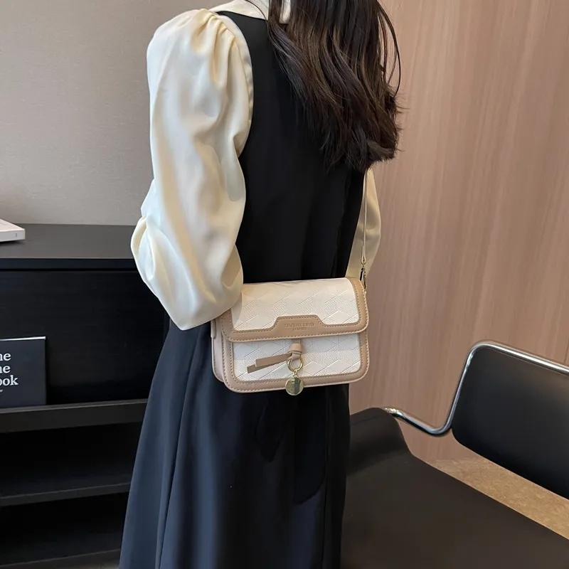 Yalu PVC Shoulder Bag, Crossbody Bag Unisex White/Black/Khaki & White/Black & White/Pink & White-16