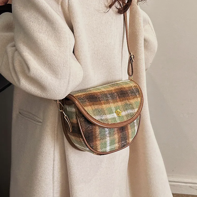 Yalu Woolen Crossbody Bag Women's Red Plaid/Green Plaid/Yellow Plaid-9