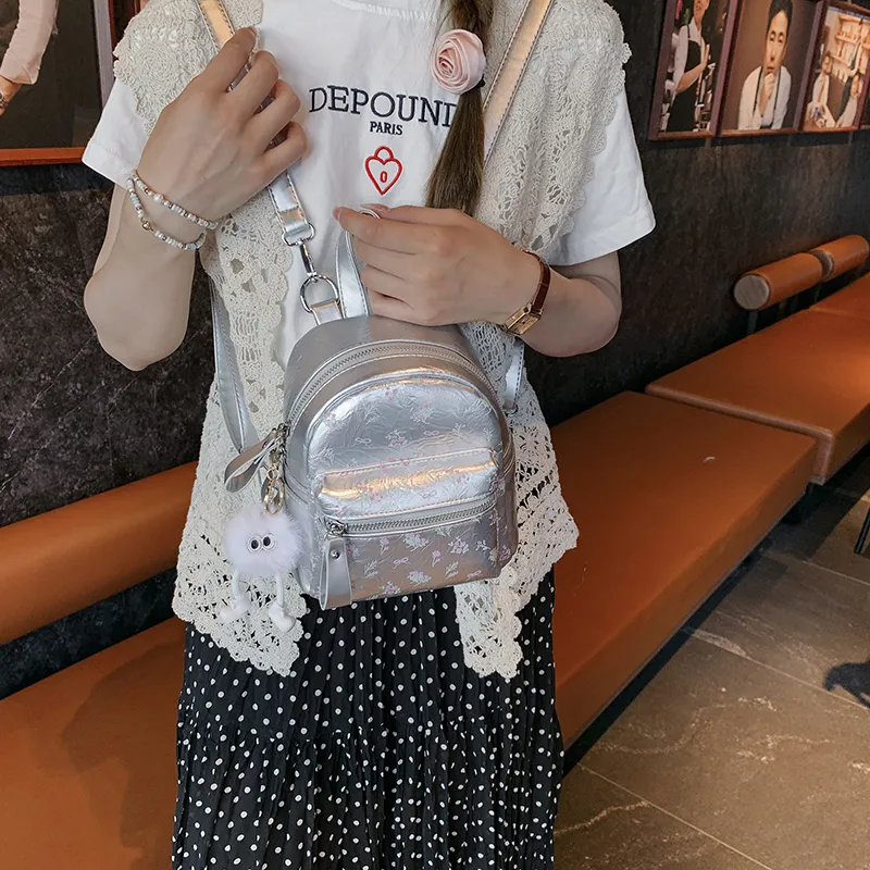 Yalu PU Backpack Unisex White/Silver/Black-11