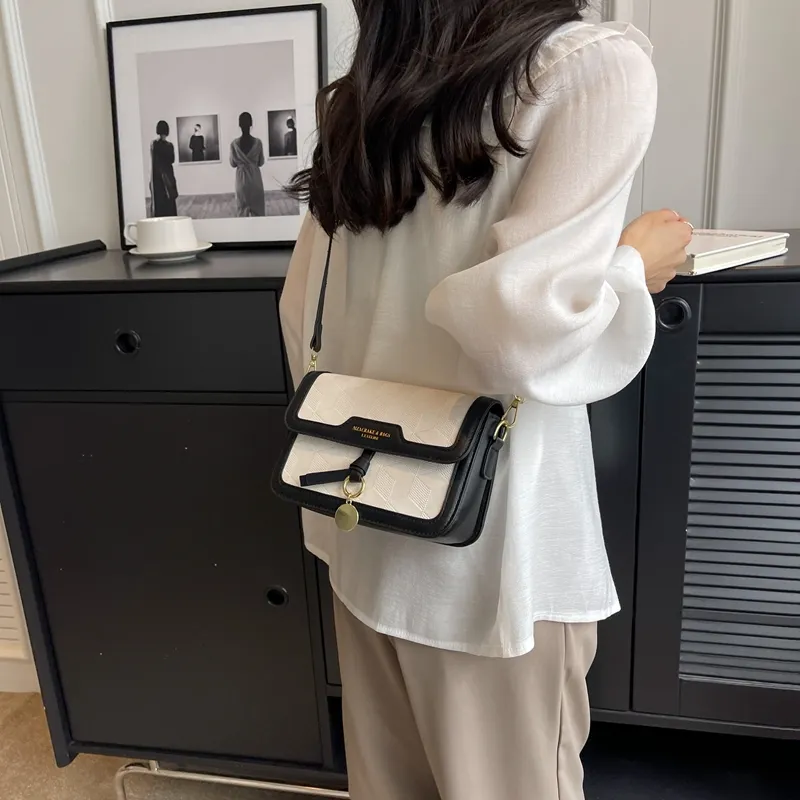 Yalu PVC Shoulder Bag, Crossbody Bag Unisex White/Black/Khaki & White/Black & White/Pink & White-19