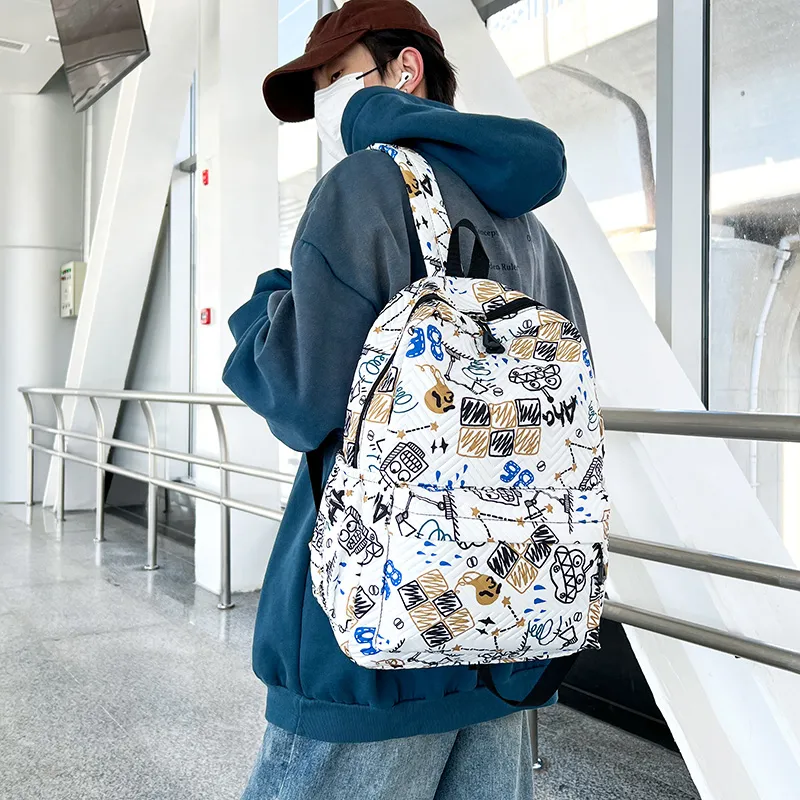 Yalu Nylon Fabric Backpack Unisex White/Sky Blue/Lake Blue-3