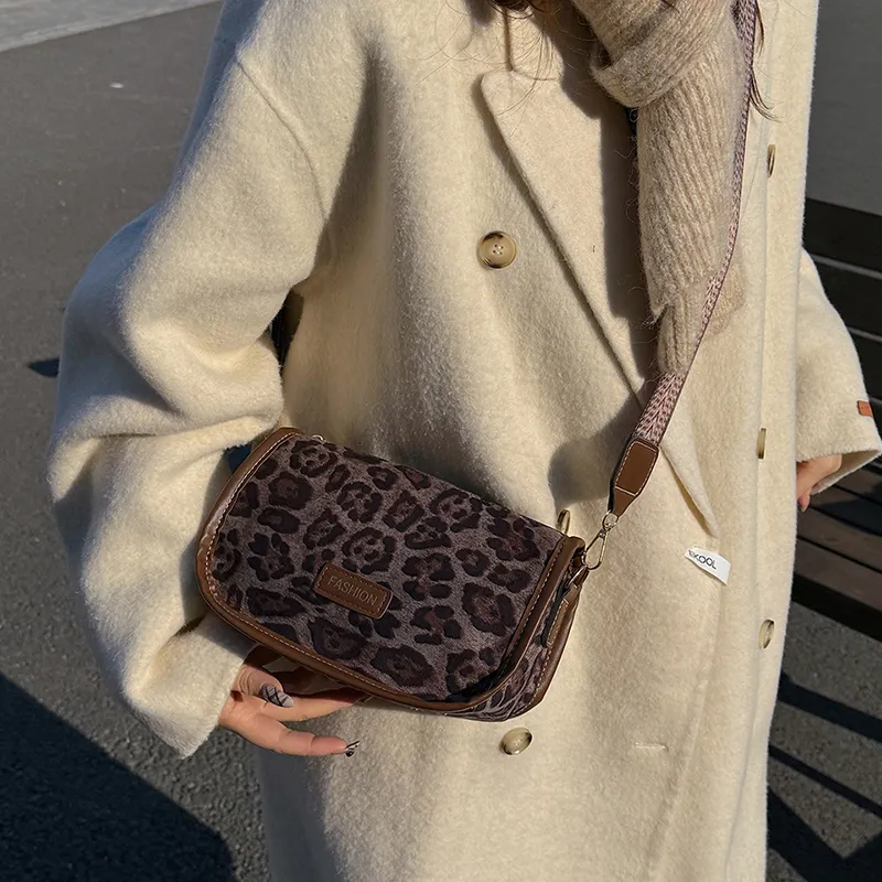 Yalu Flannelette Shoulder Bag, Crossbody Bag Women's Black Leopard Print/Brown Leopard Print-5