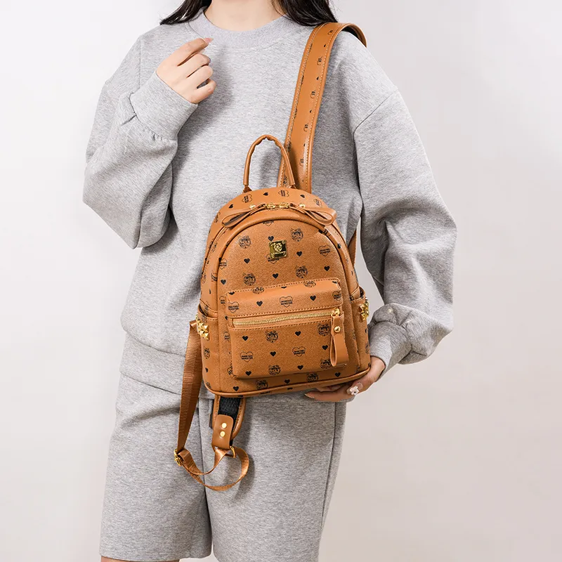 Yalu PU Backpack Regular Unisex White/Brown/Pink/Beige-12