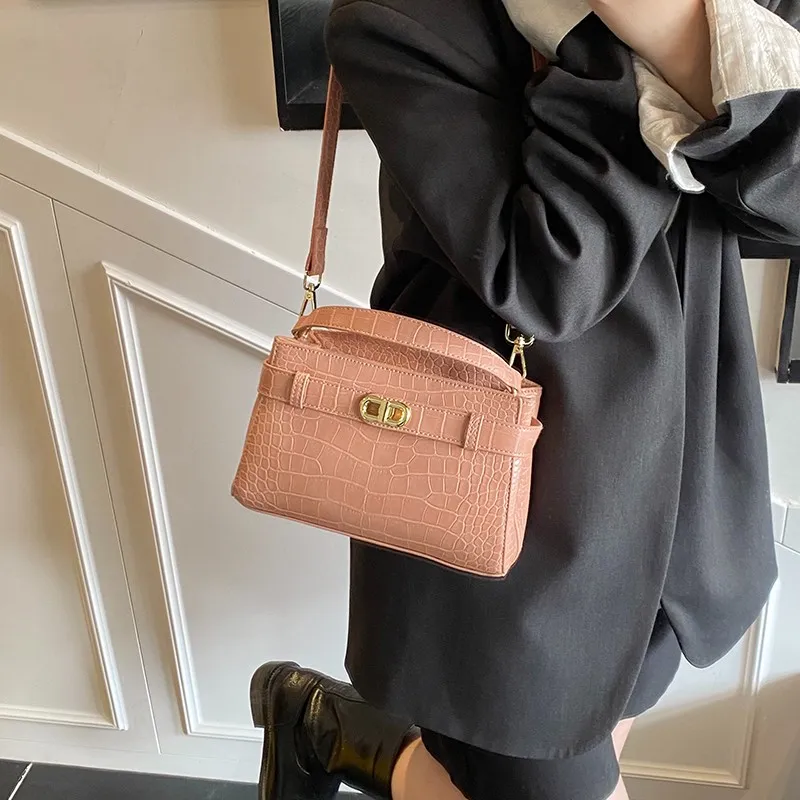 Yalu PU Shoulder Bag, Crossbody Bag, Handbag Unisex Luo Dai Pink/White/Black-2