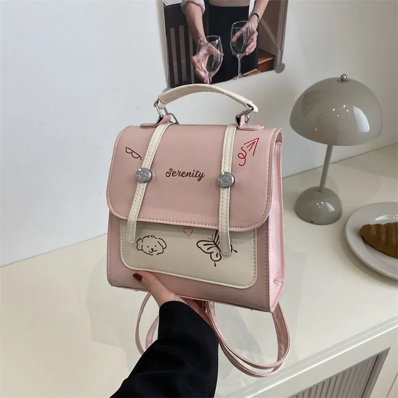 Yalu PU Backpack Unisex Blue/Pink/White/Black-7