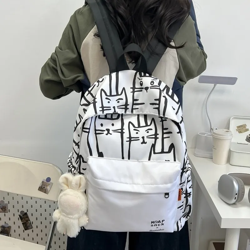 Yalu Composite Cloth Backpack Regular Unisex Gray/Black/Pink-3