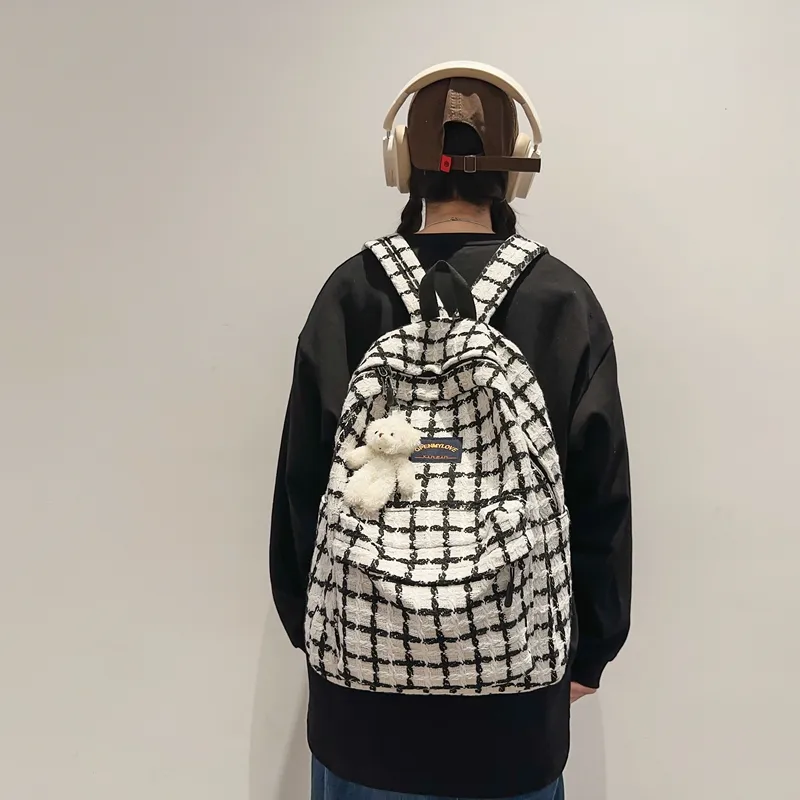 Yalu Fabric Backpack Regular Unisex White/Black-3