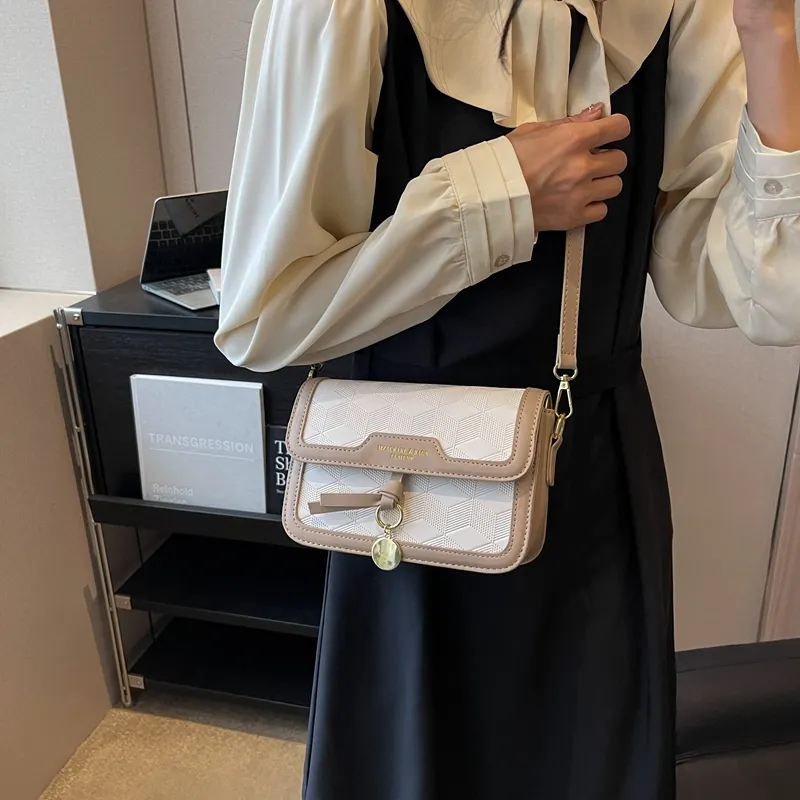Yalu PVC Shoulder Bag, Crossbody Bag Unisex White/Black/Khaki & White/Black & White/Pink & White-12