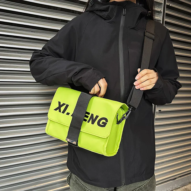 Yalu Nylon Fabric Shoulder Bag, Crossbody Bag Unisex Ecru/Gray/Black/Orange Red/Khaki/Neon Green-26