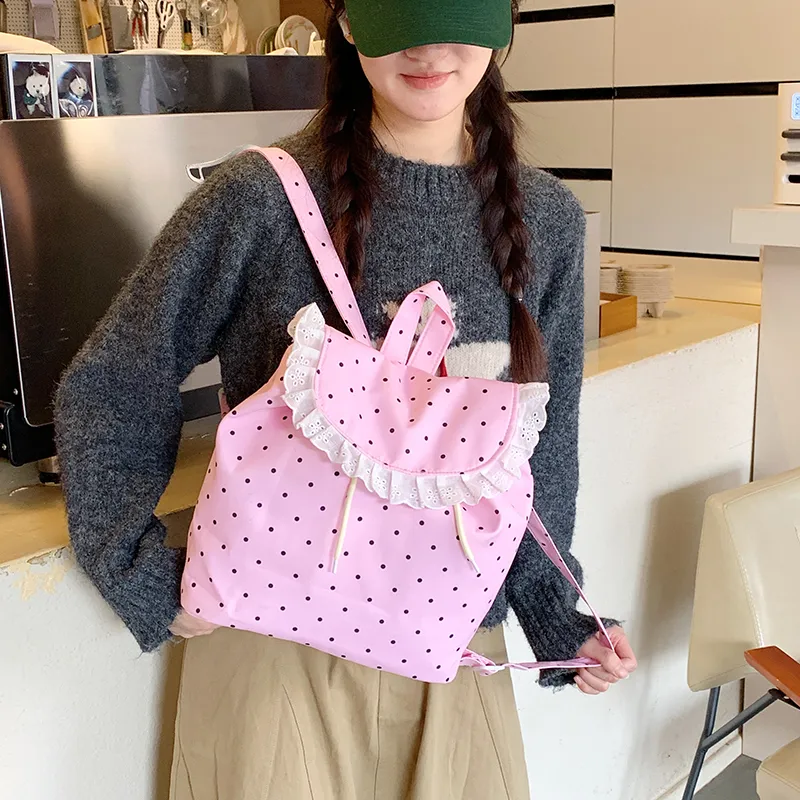 Yalu Nylon Fabric Backpack Unisex Yellow & Pink/White/Ecru/Pink-22