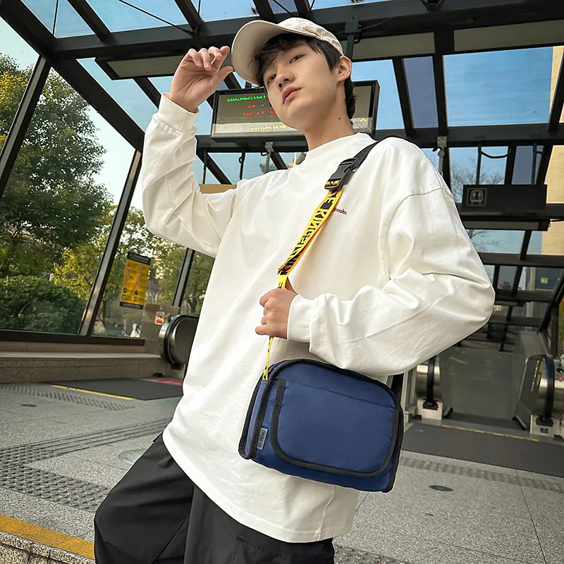Yalu Nylon Shoulder Bag, Crossbody Bag Unisex Black/Pink/Ginger Yellow/Dark Blue-14