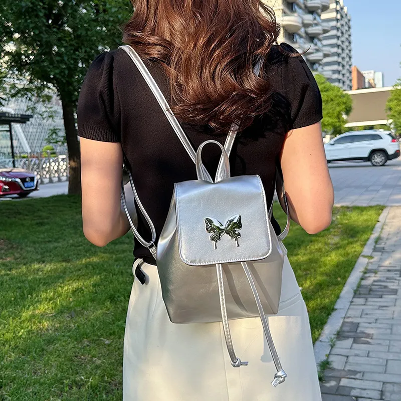 Yalu PU Backpack Unisex Pearl Pink/Pearl White/Pearl Silver-14