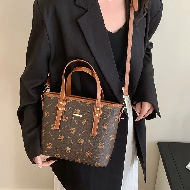 Yalu PU Handbag Unisex Little Tree Brown/Windmill Brown/Four Leaf Clover/1987 Brown-11