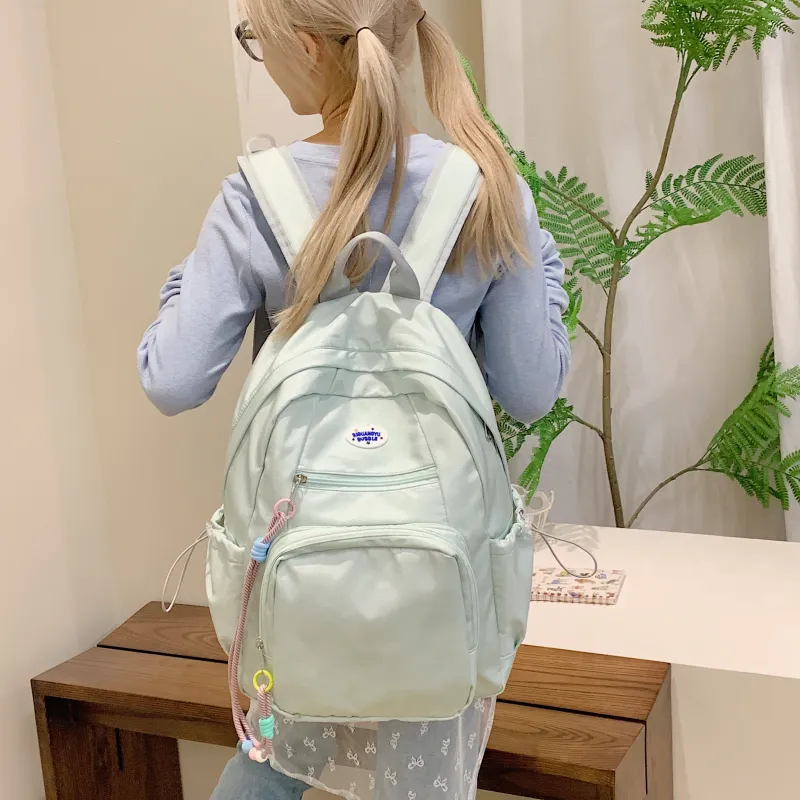 Yalu Nylon Fabric Backpack Unisex Mint Green/Green/Blue-12