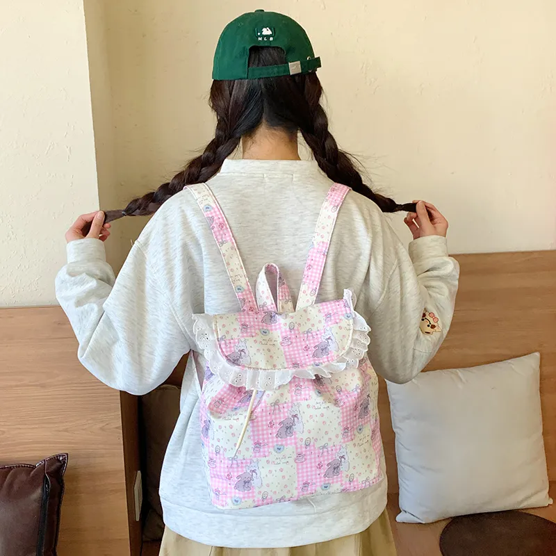 Yalu Nylon Fabric Backpack Unisex Yellow & Pink/White/Ecru/Pink-2