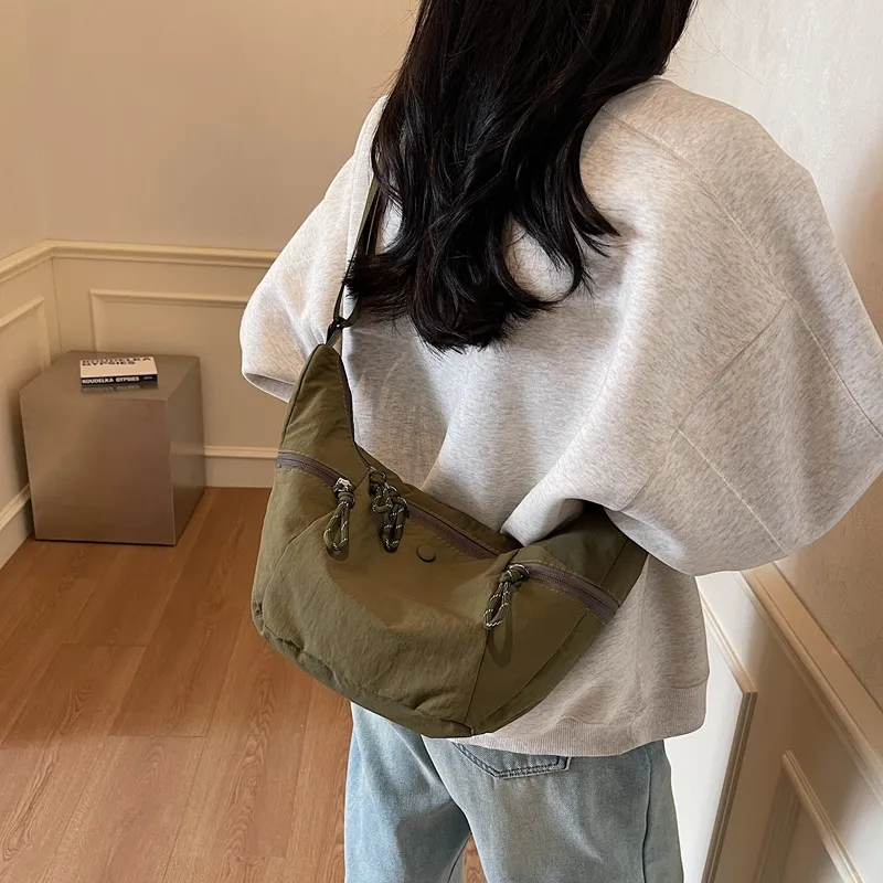 Yalu Fabric Shoulder Bag, Crossbody Bag Unisex Ecru/Black/Khaki/Army Green-22