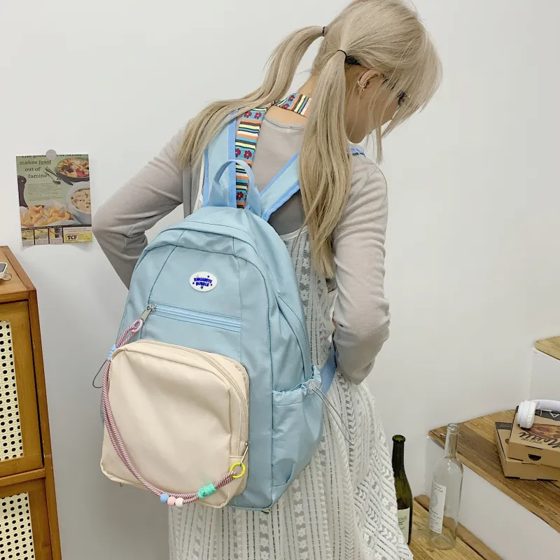 Yalu Nylon Fabric Backpack Unisex Mint Green/Green/Blue-1