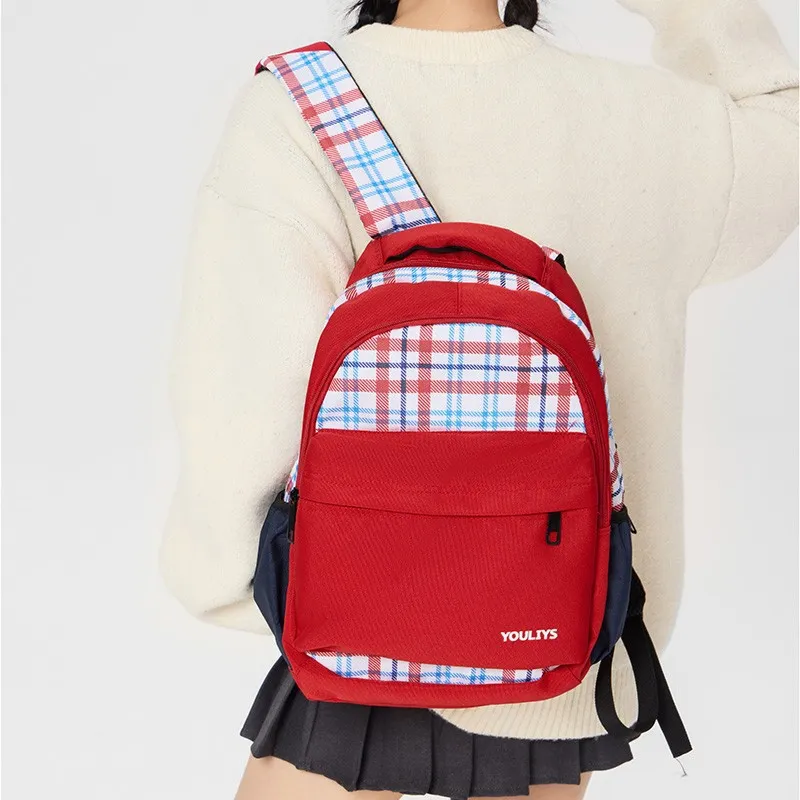 Yalu Nylon Fabric Backpack Regular Unisex Red/Navy Blue-1