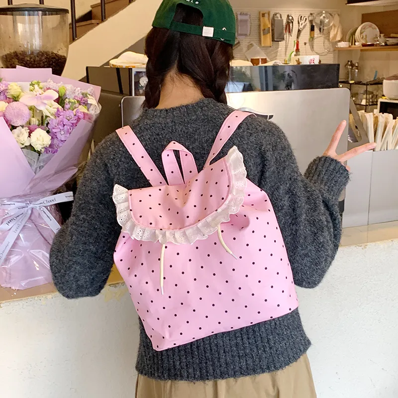 Yalu Nylon Fabric Backpack Unisex Yellow & Pink/White/Ecru/Pink-23