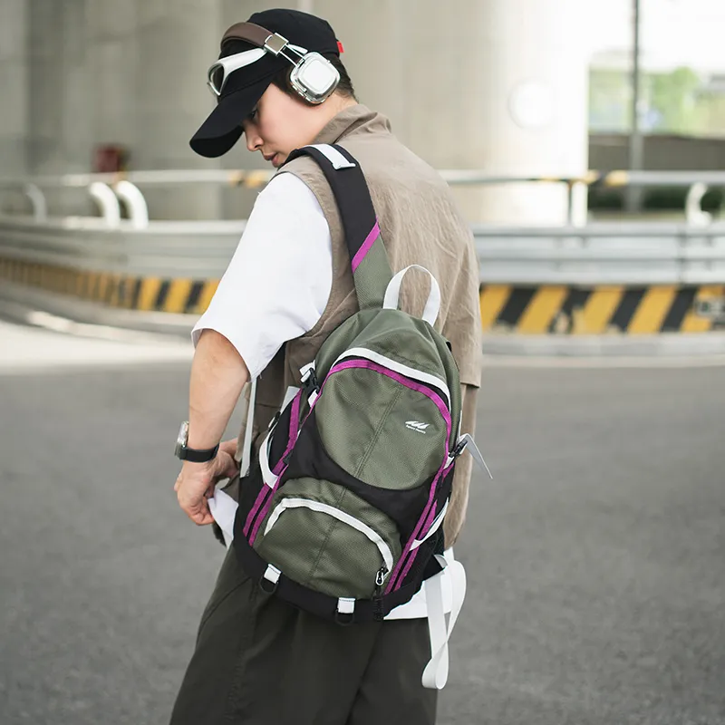 Yalu Nylon Backpack Unisex Purple/Green-13