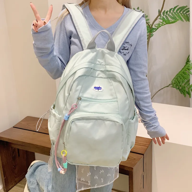 Yalu Nylon Fabric Backpack Unisex Mint Green/Green/Blue-11