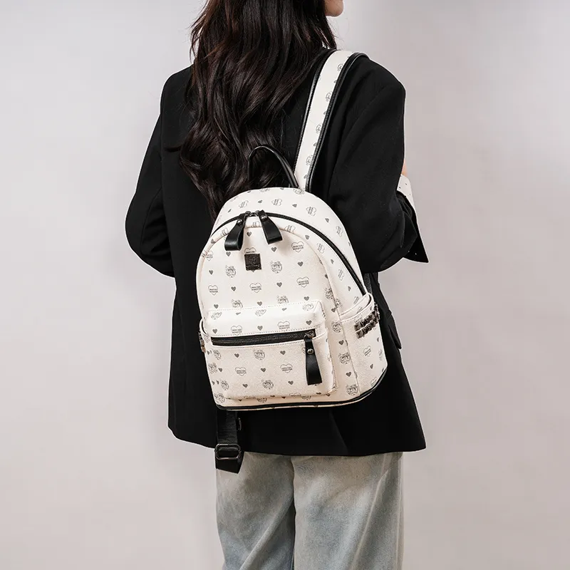 Yalu PU Backpack Regular Unisex White/Brown/Pink/Beige-6