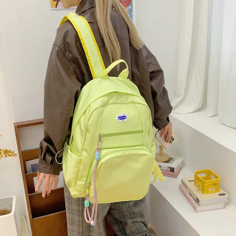Yalu Nylon Fabric Backpack Unisex Mint Green/Green/Blue-8