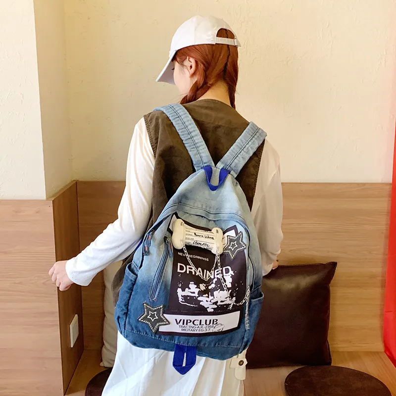 Yalu Fabric Backpack Regular Unisex Denim Blue/Denim Black-5