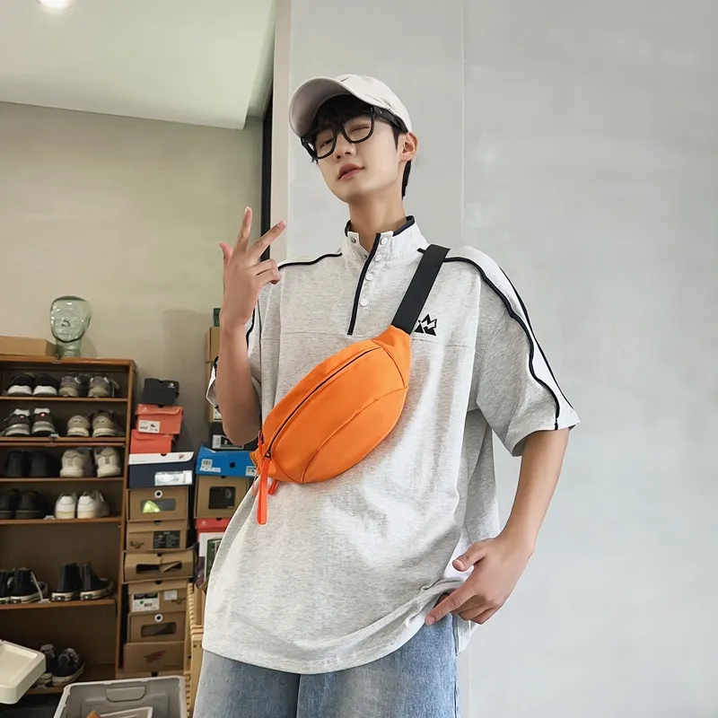 Yalu Nylon Sling Bag Unisex Ecru/Black/Orange Red/Khaki/Peacock Blue-14