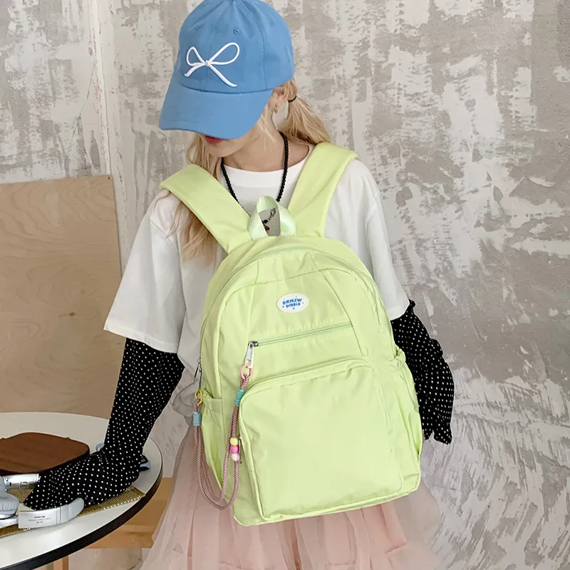 Yalu Nylon Fabric Backpack Unisex Gray/Khaki/Neon Green/Light Blue-3