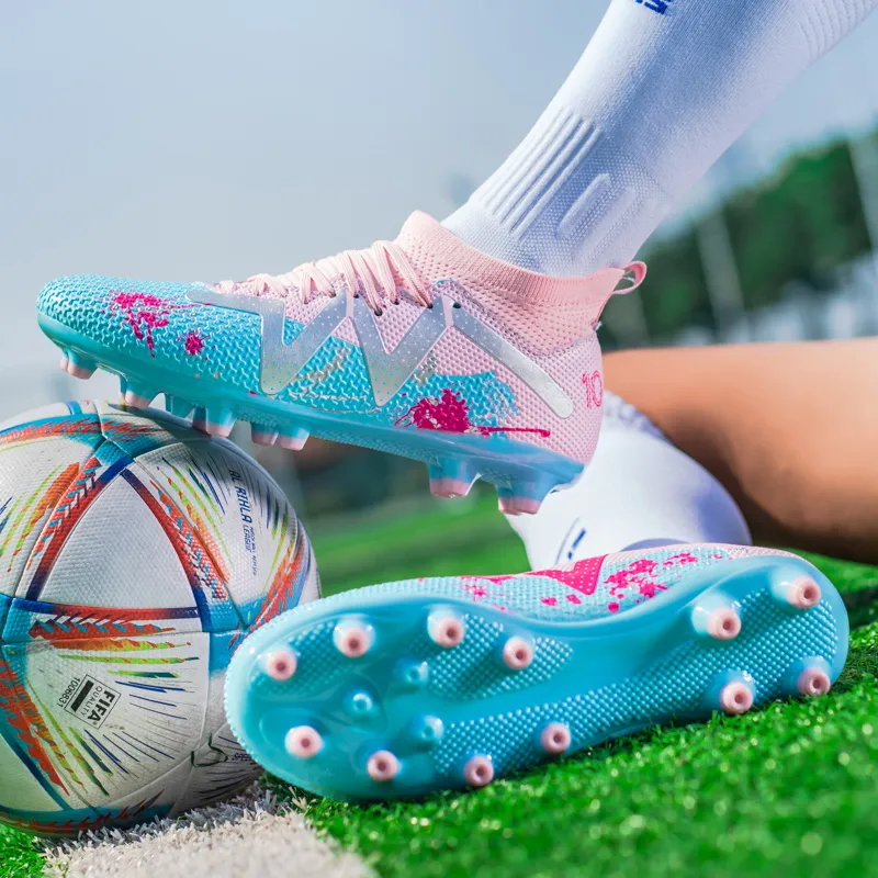 Kuding Soccer Shoes Unisex Low Top Pink/White Gray/White/Neon Green-6