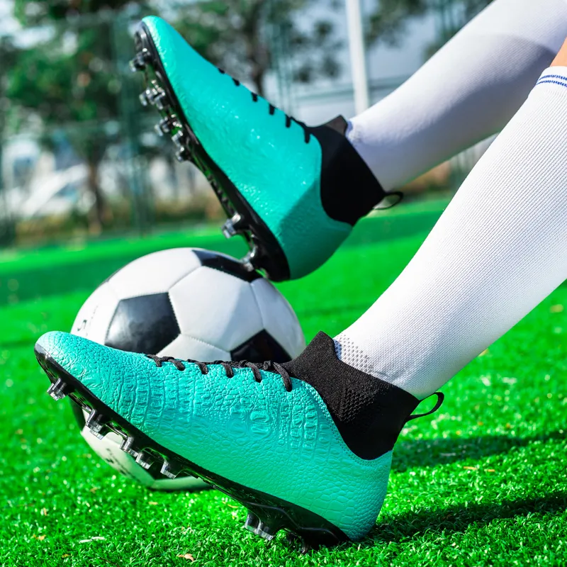 Kuding Soccer Shoes Unisex High Top Black/Aqua/Green/Royal Blue-7