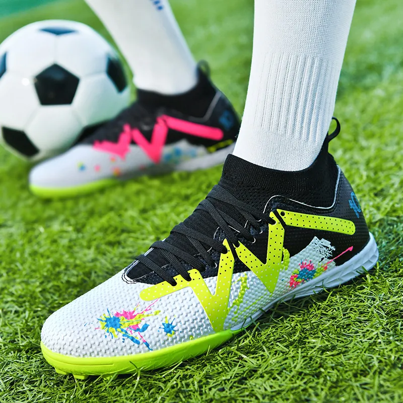 Kuding Soccer Shoes Unisex Low Top Pink/White Gray/White/Neon Green-52