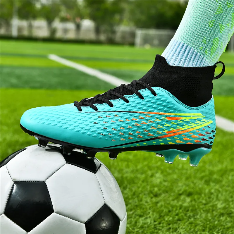 Kuding Soccer Shoes Unisex High Top Black/White/Aqua-5