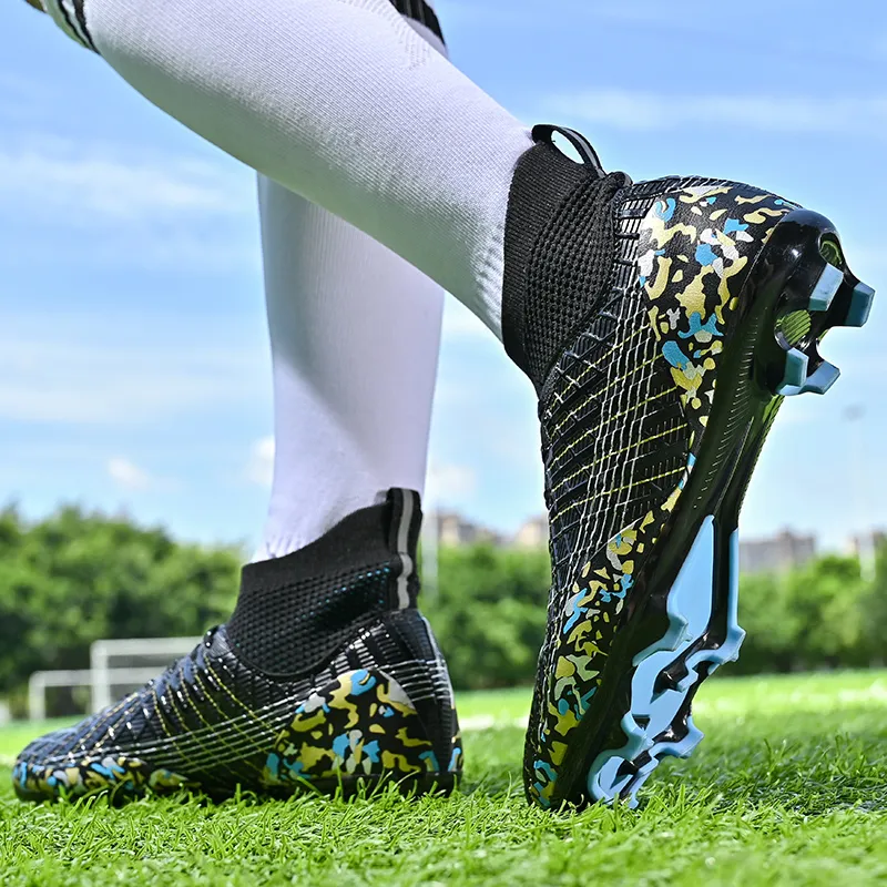 Kuding Soccer Shoes Unisex High Top White/Aqua/Black-17