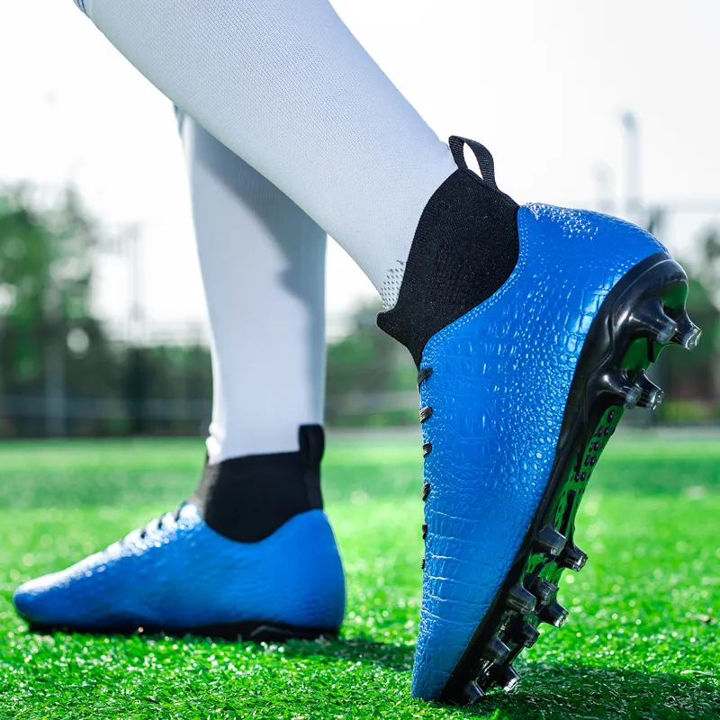 Kuding Soccer Shoes Unisex High Top Black/Aqua/Green/Royal Blue-11