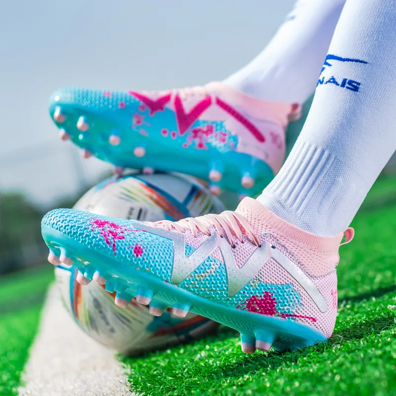 Kuding Soccer Shoes Unisex Low Top Pink/White Gray/White/Neon Green-5