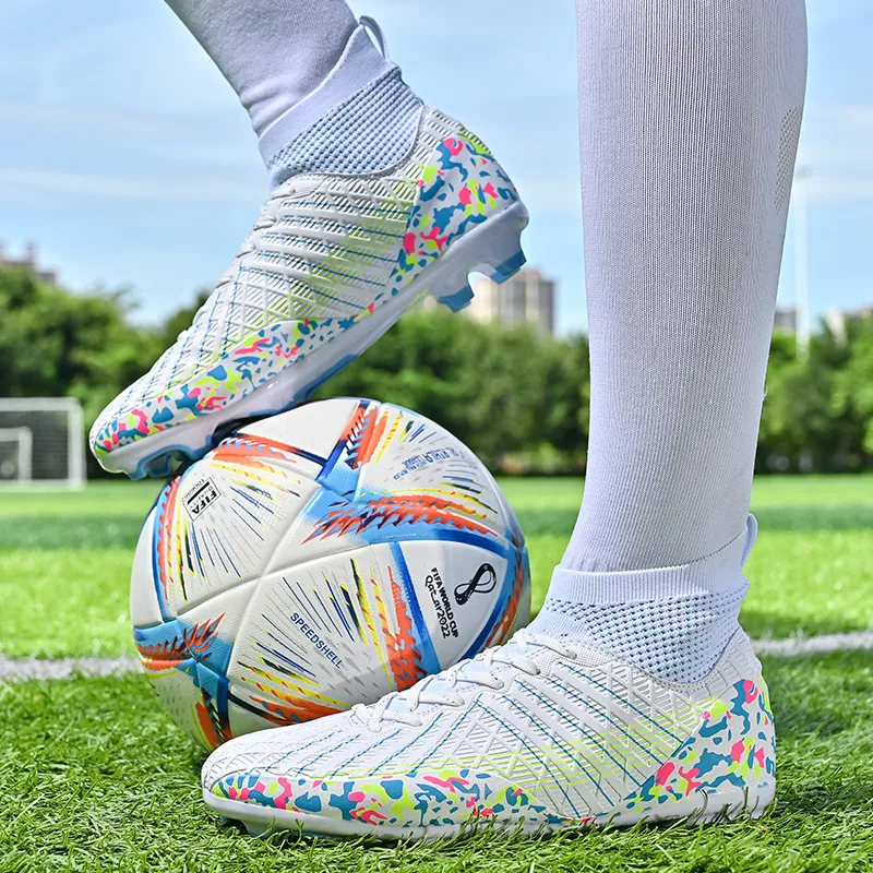 Kuding Soccer Shoes Unisex High Top White/Aqua/Black-10