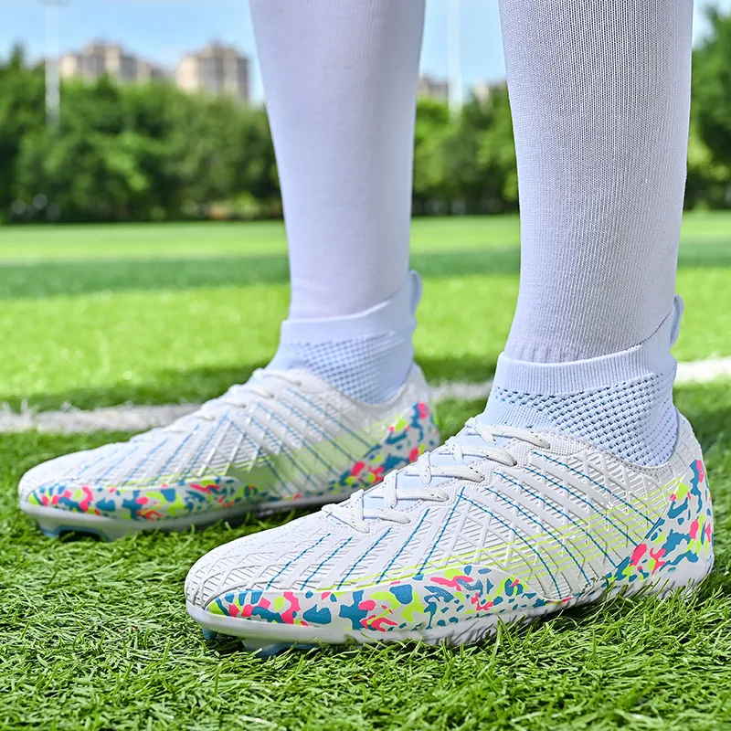 Kuding Soccer Shoes Unisex High Top White/Aqua/Black-9