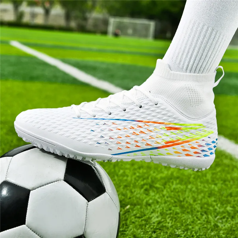 Kuding Soccer Shoes Unisex High Top Black/White/Aqua-4