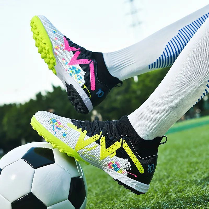 Kuding Soccer Shoes Unisex Low Top Pink/White Gray/White/Neon Green-54