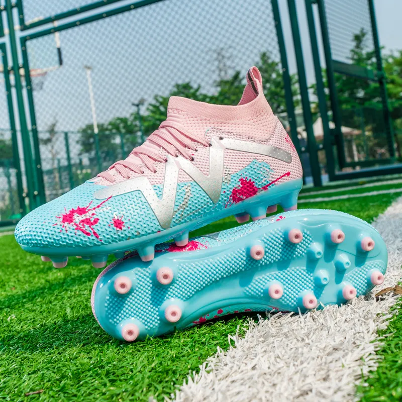 Kuding Soccer Shoes Unisex Low Top Pink/White Gray/White/Neon Green-7