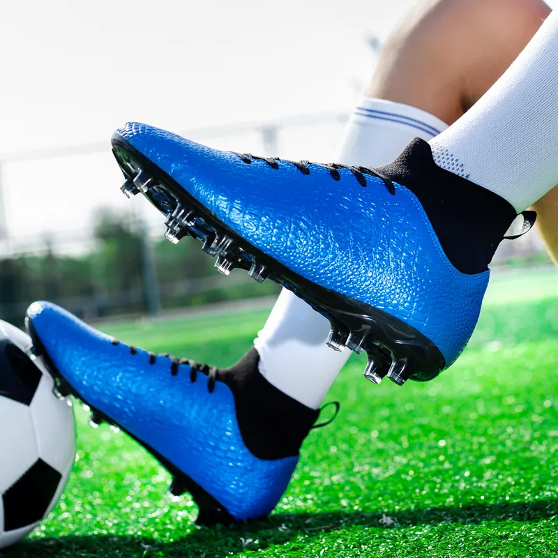 Kuding Soccer Shoes Unisex High Top Black/Aqua/Green/Royal Blue-10