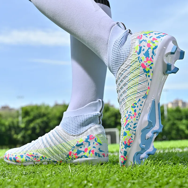 Kuding Soccer Shoes Unisex High Top White/Aqua/Black-11