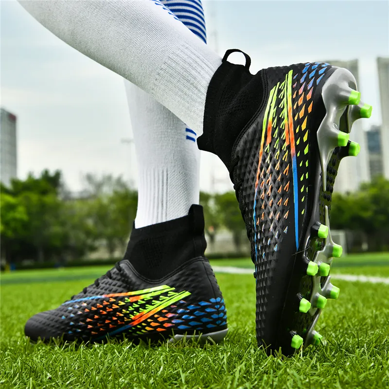 Kuding Soccer Shoes Unisex High Top Black/White/Aqua-6