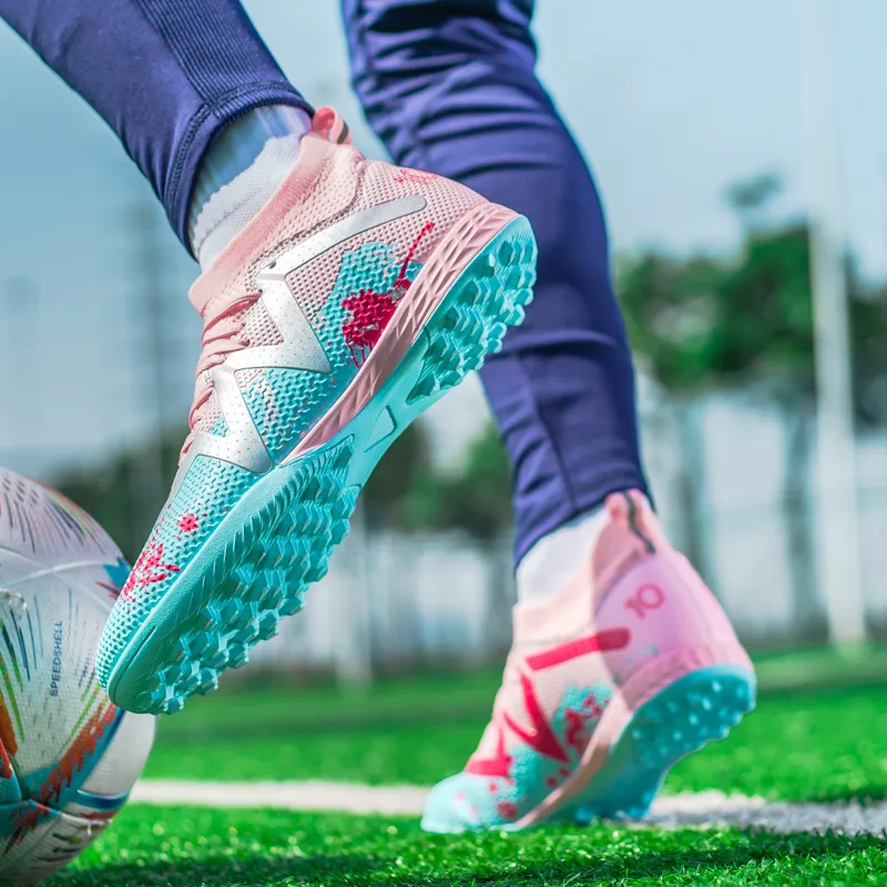 Kuding Soccer Shoes Unisex Low Top Pink/White Gray/White/Neon Green-39