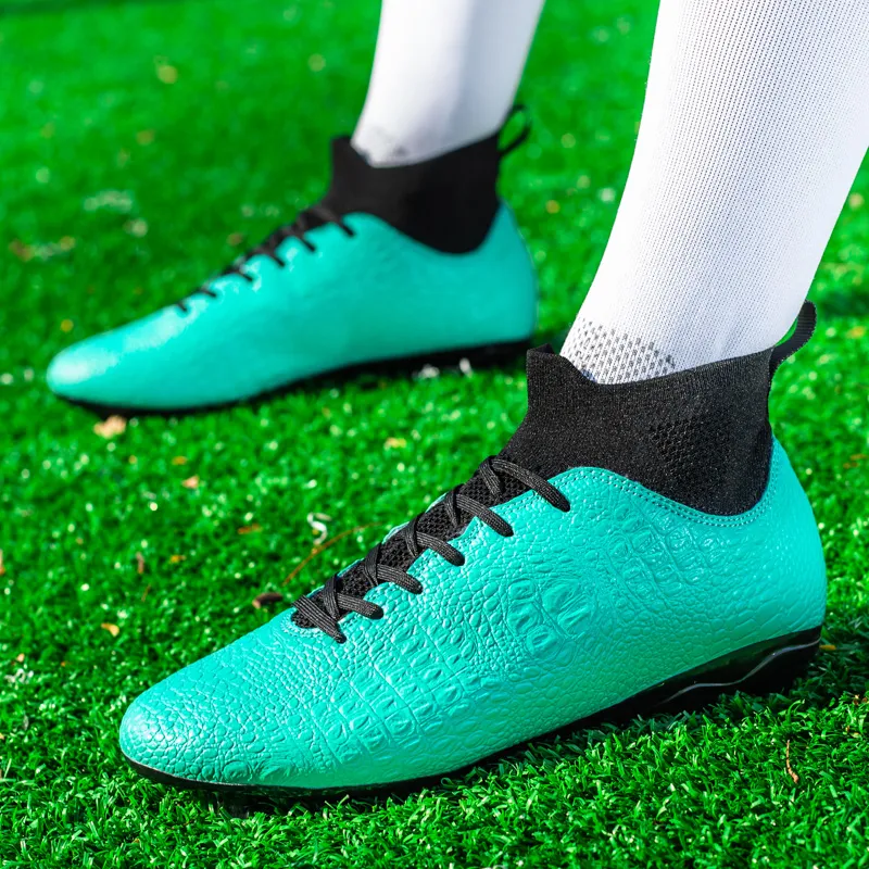 Kuding Soccer Shoes Unisex High Top Black/Aqua/Green/Royal Blue-5