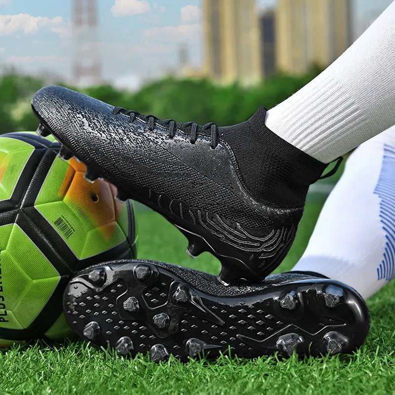 Kuding Soccer Shoes Unisex High Top Black/Black White-3