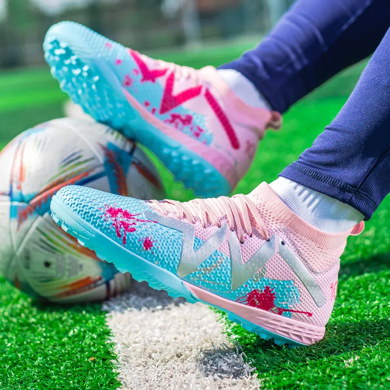 Kuding Soccer Shoes Unisex Low Top Pink/White Gray/White/Neon Green-36