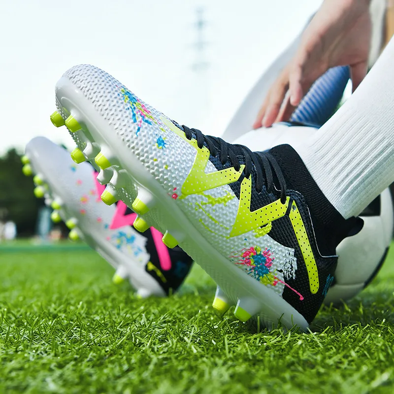Kuding Soccer Shoes Unisex Low Top Pink/White Gray/White/Neon Green-22